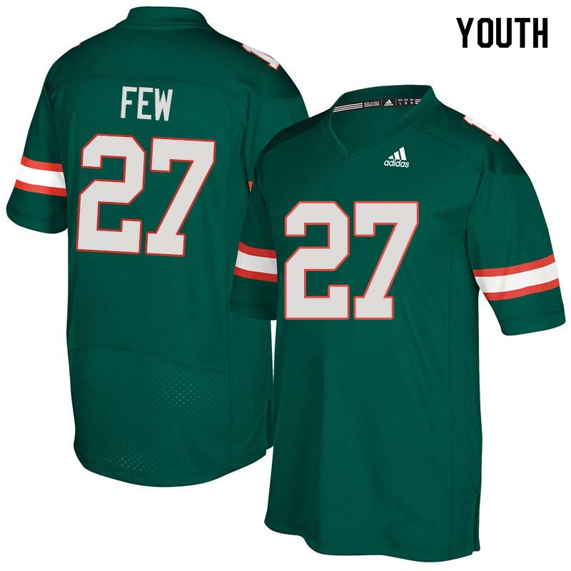 Youth Miami Hurricanes #27 Marshall Few College Football Jerseys Sale-Green